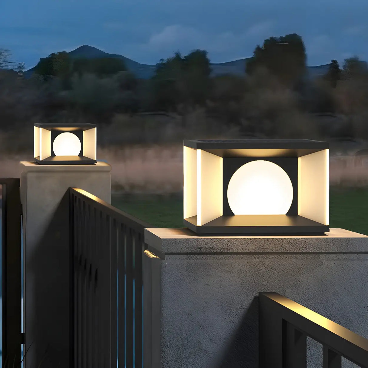 Minimalist Black Decor Cube Metal Outdoor Table Lamp Image - 5