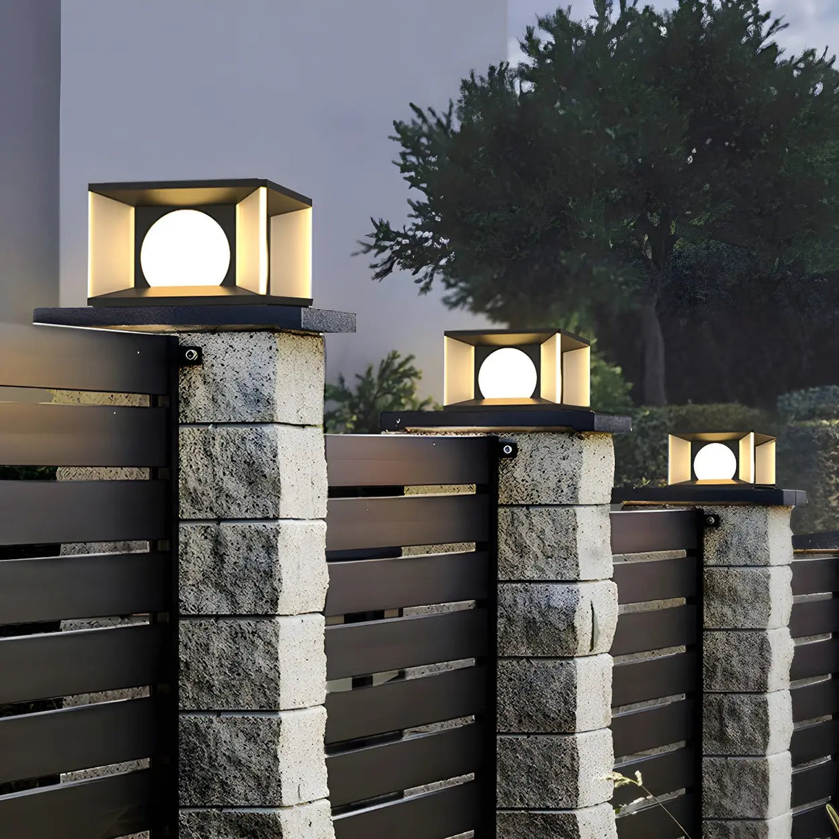 Minimalist Black Decor Cube Metal Outdoor Table Lamp Image - 9