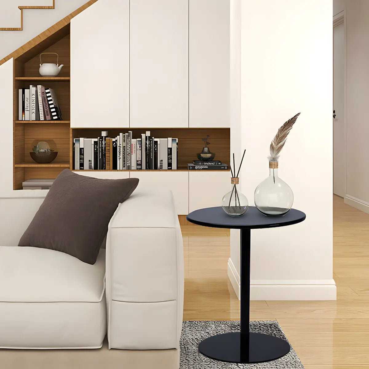 Minimalist Black Finish Round Metal Pedestal Side Table Image - 28