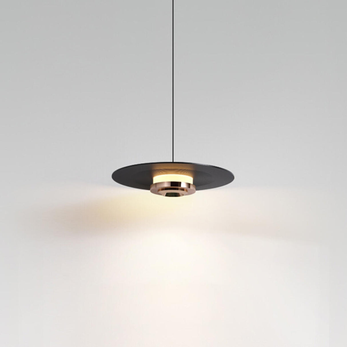 Minimalist Black Flat Disc Metal Bedroom Pendant Light Image - 1