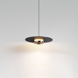 Minimalist Black Flat Disc Metal Bedroom Pendant Light Image - 1