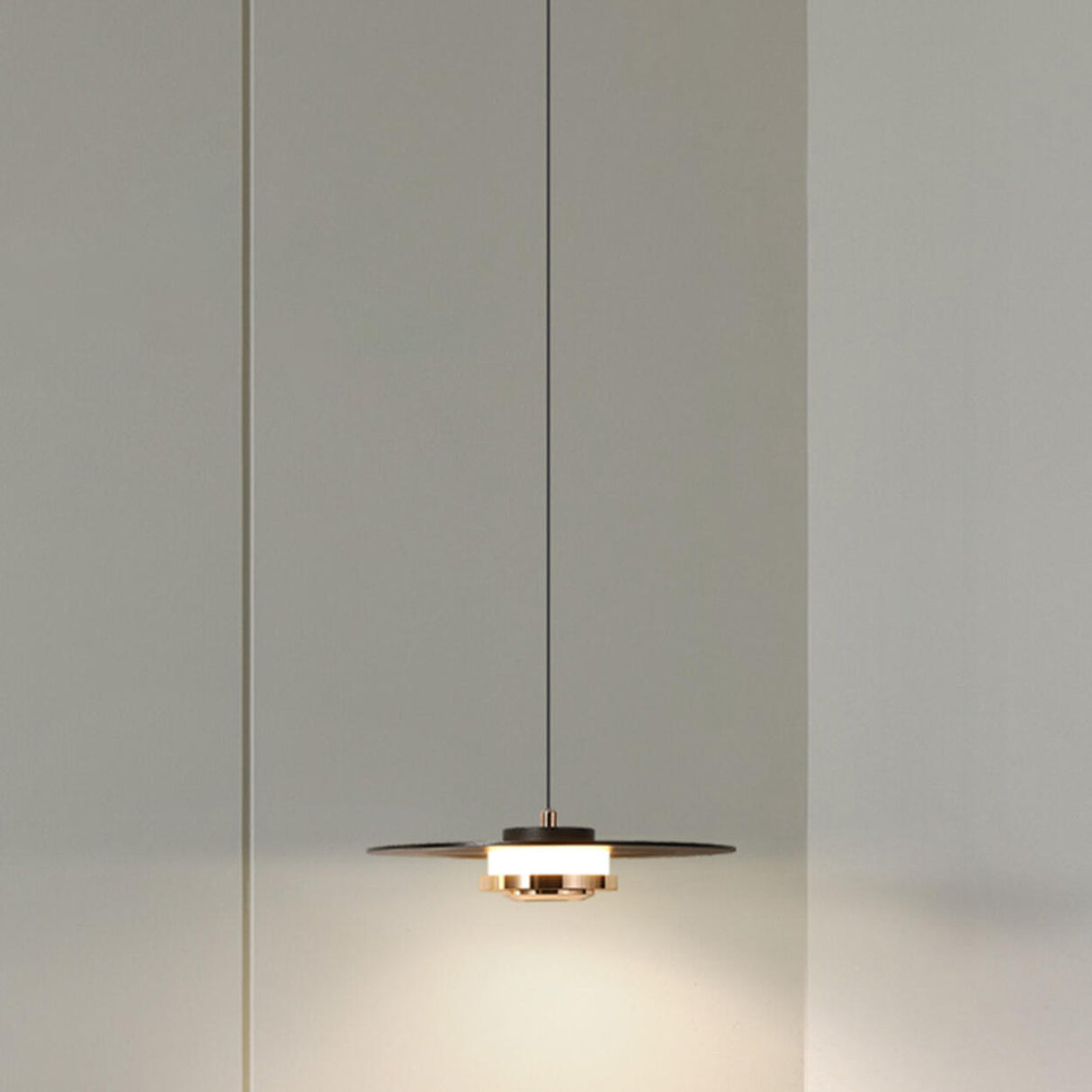 Minimalist Black Flat Disc Metal Bedroom Pendant Light Image - 4