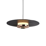 Minimalist Black Flat Disc Metal Bedroom Pendant Light Image - 5