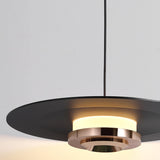 Minimalist Black Flat Disc Metal Bedroom Pendant Light Image - 7