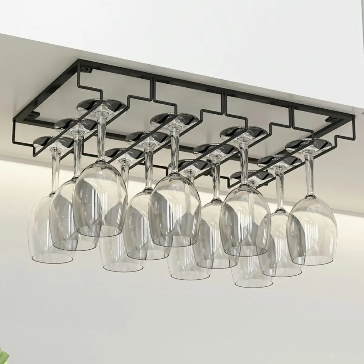 Minimalist Black Hanging Metal Wine Rack Stemware Holder Image - 11