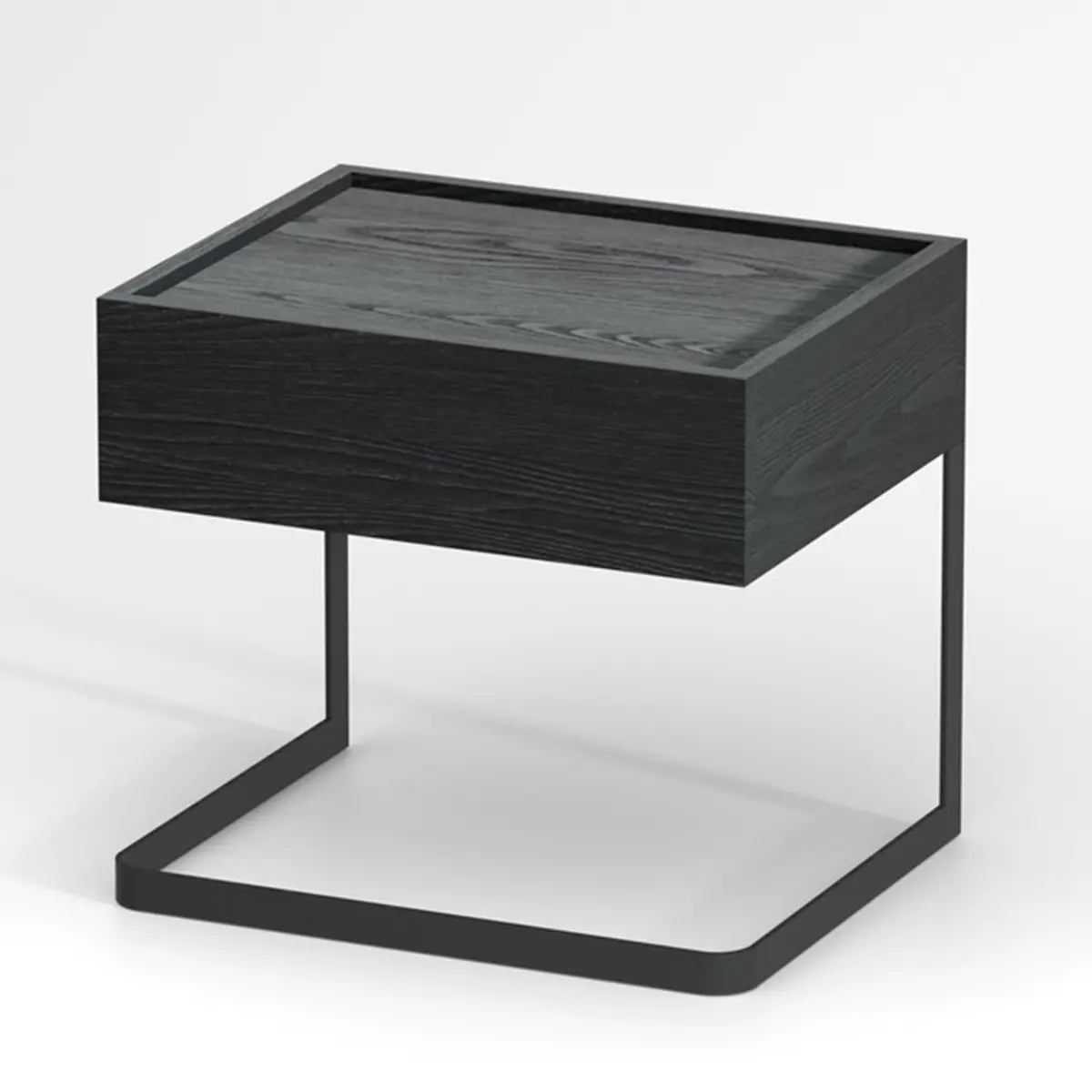 Minimalist Black Iron and Wood Drawers Nightstand with Legs Image - 1