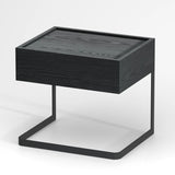 Minimalist Black Iron and Wood Drawers Nightstand with Legs Image - 1