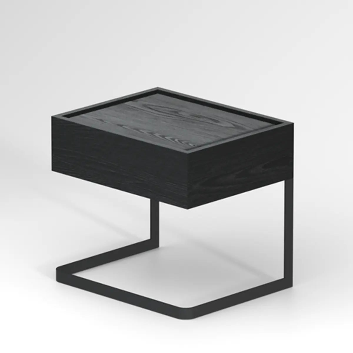 Minimalist Black Iron and Wood Drawers Nightstand with Legs Image - 3