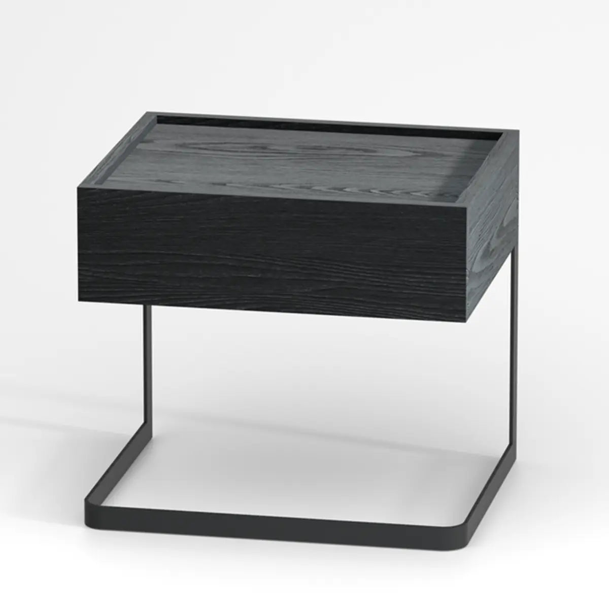 Minimalist Black Iron and Wood Drawers Nightstand with Legs Image - 4