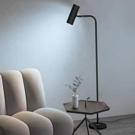 Minimalist Black LED Bulb Cylindrical Floor Lamp Image - 2