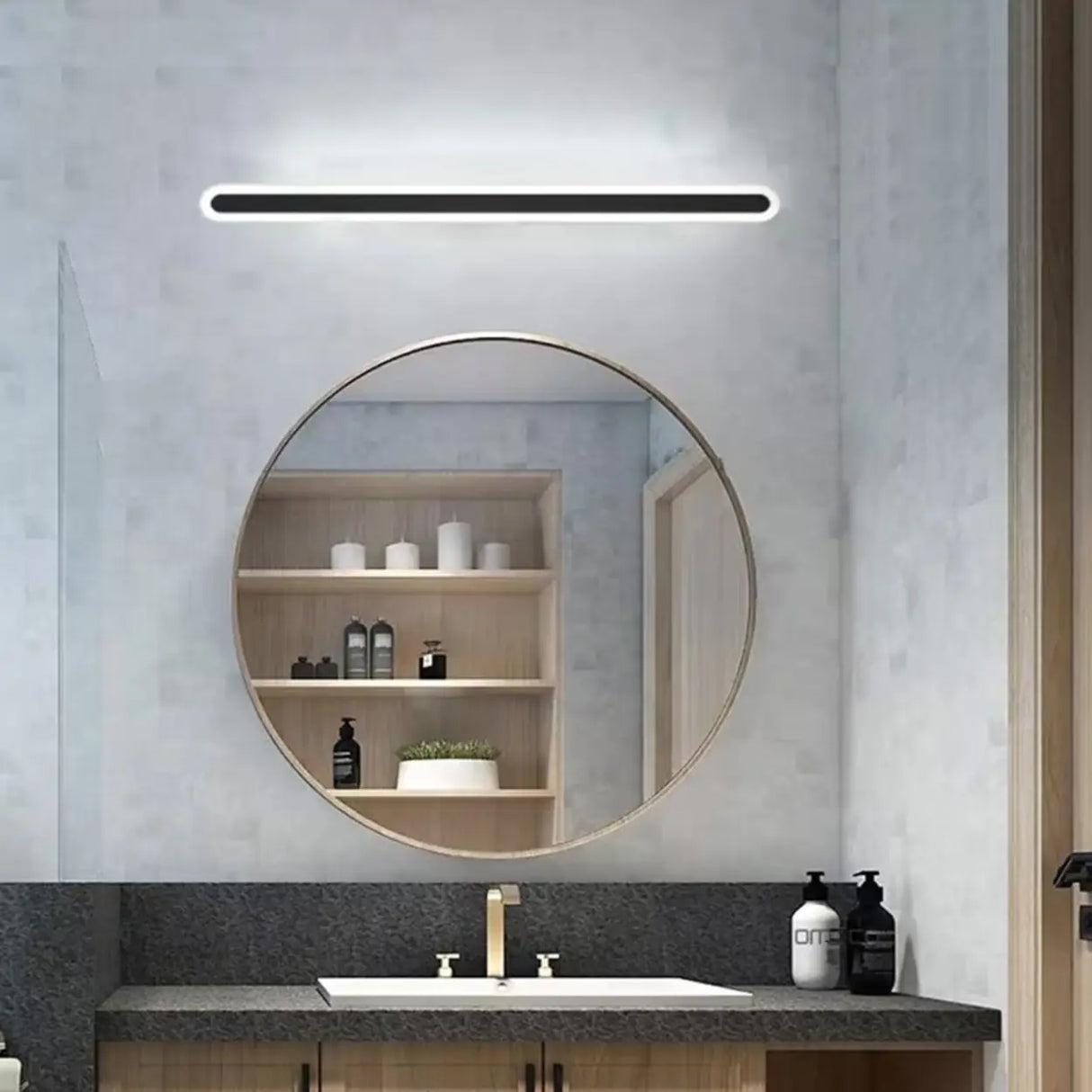 Minimalist Black Linear Acrylic and Metal Vanity Light Image - 1