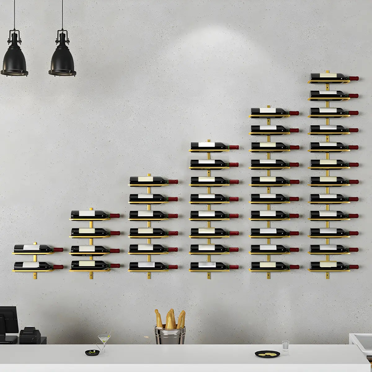 Minimalist Black Metal Floating Wall-Mounted Wine Rack Image - 11