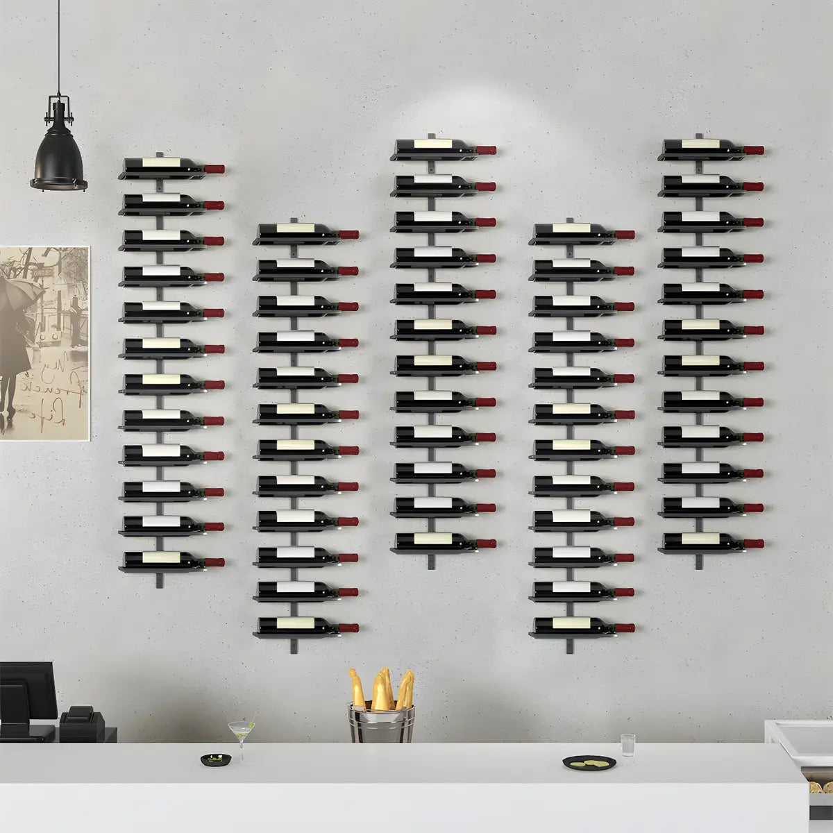 Minimalist Black Metal Floating Wall-Mounted Wine Rack Image - 5