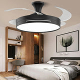 Minimalist Black Metal Flush Mount Light with Fan Image - 1