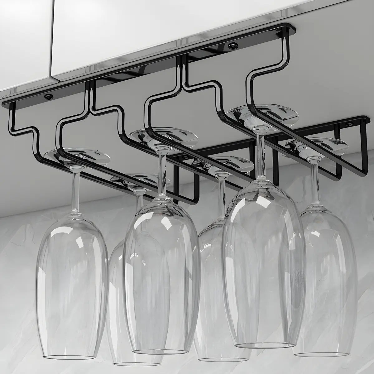 Minimalist Black Metal Hanging Wine Glass Rack Various Sizes Image - 5