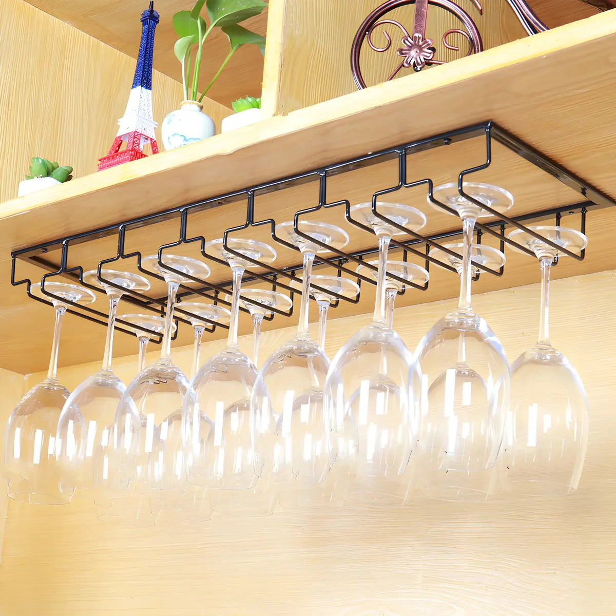 Minimalist Black Metal Hanging Wine Rack Stemware Holder Image - 1