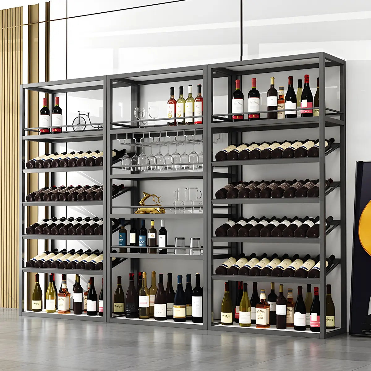 Minimalist Black Metal Rectangular Freestanding Wine Rack Image - 2