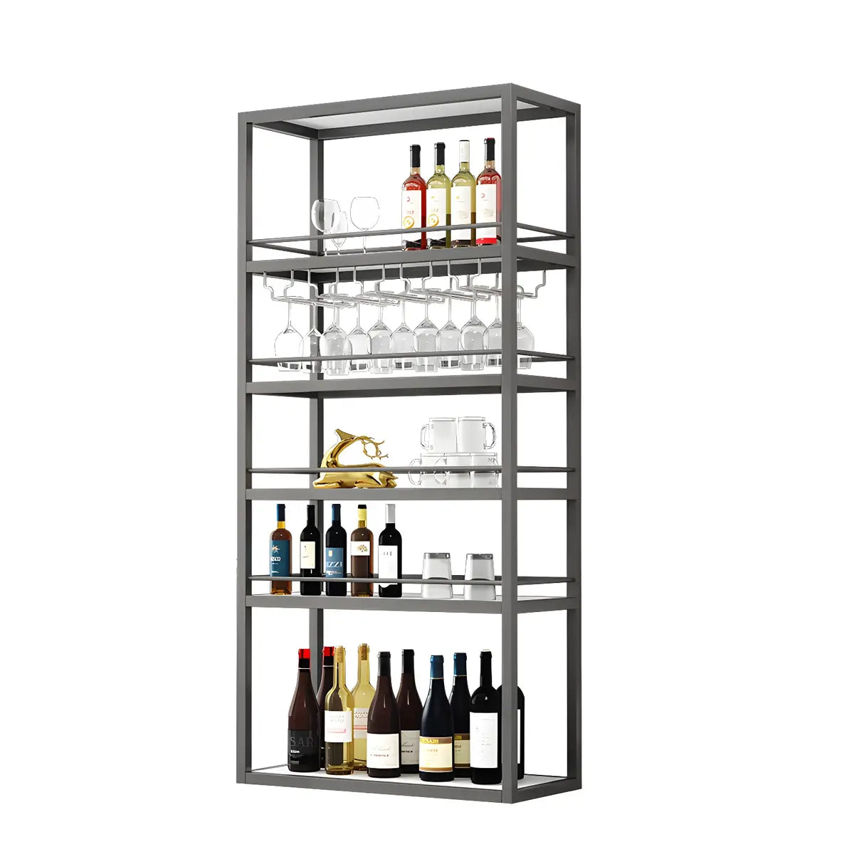 Minimalist Black Metal Rectangular Freestanding Wine Rack Image - 5