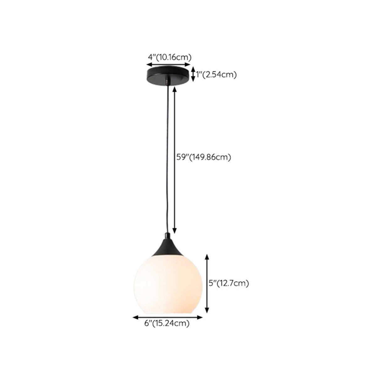 Minimalist Black Metal White Glass Globe Pendant Light 