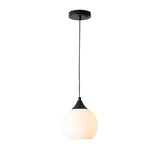 Minimalist Black Metal White Glass Globe Pendant Light Image - 6