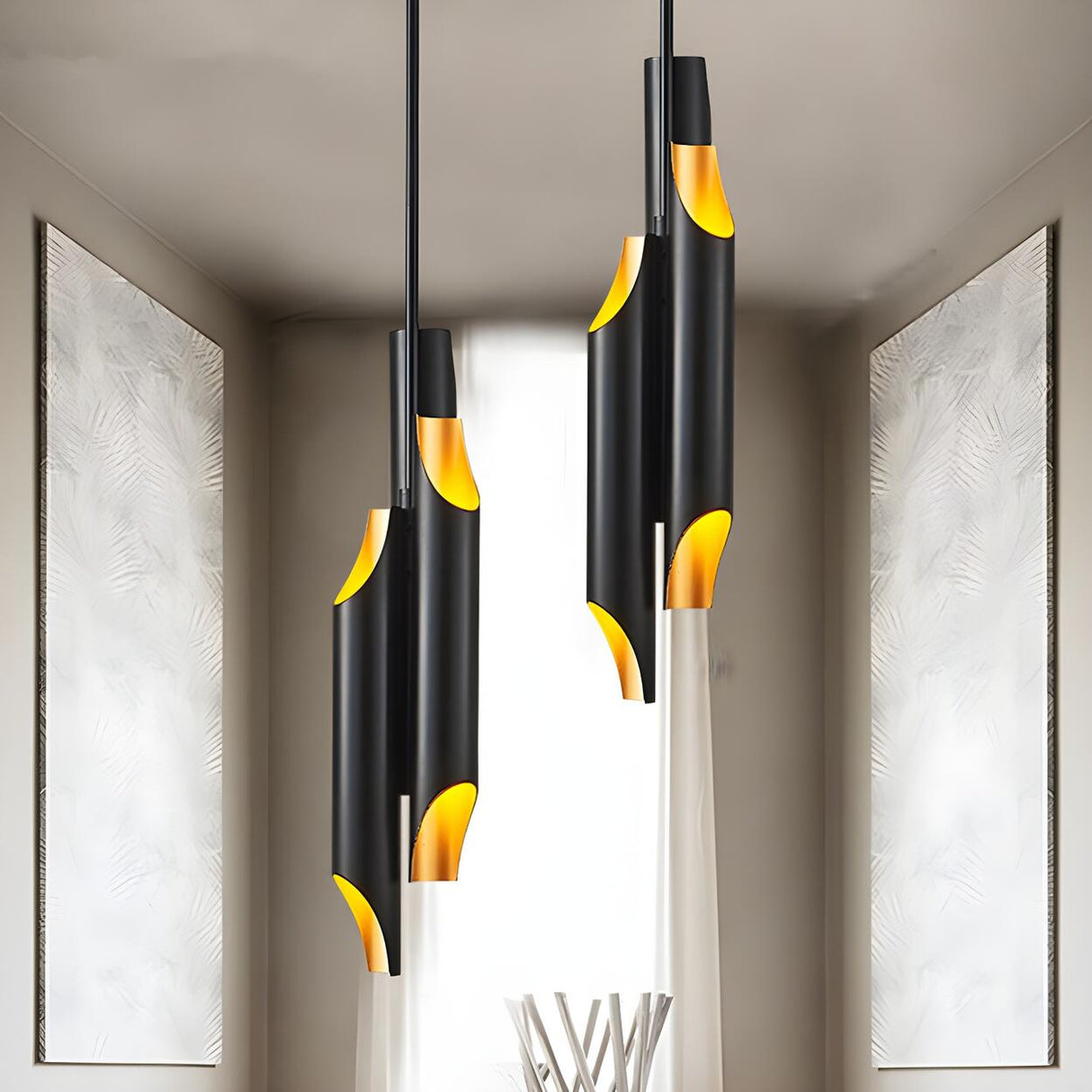 Minimalist Black Modern Metal Beveling Tube Chandelier Image - 2