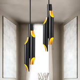 Minimalist Black Modern Metal Beveling Tube Chandelier Image - 2