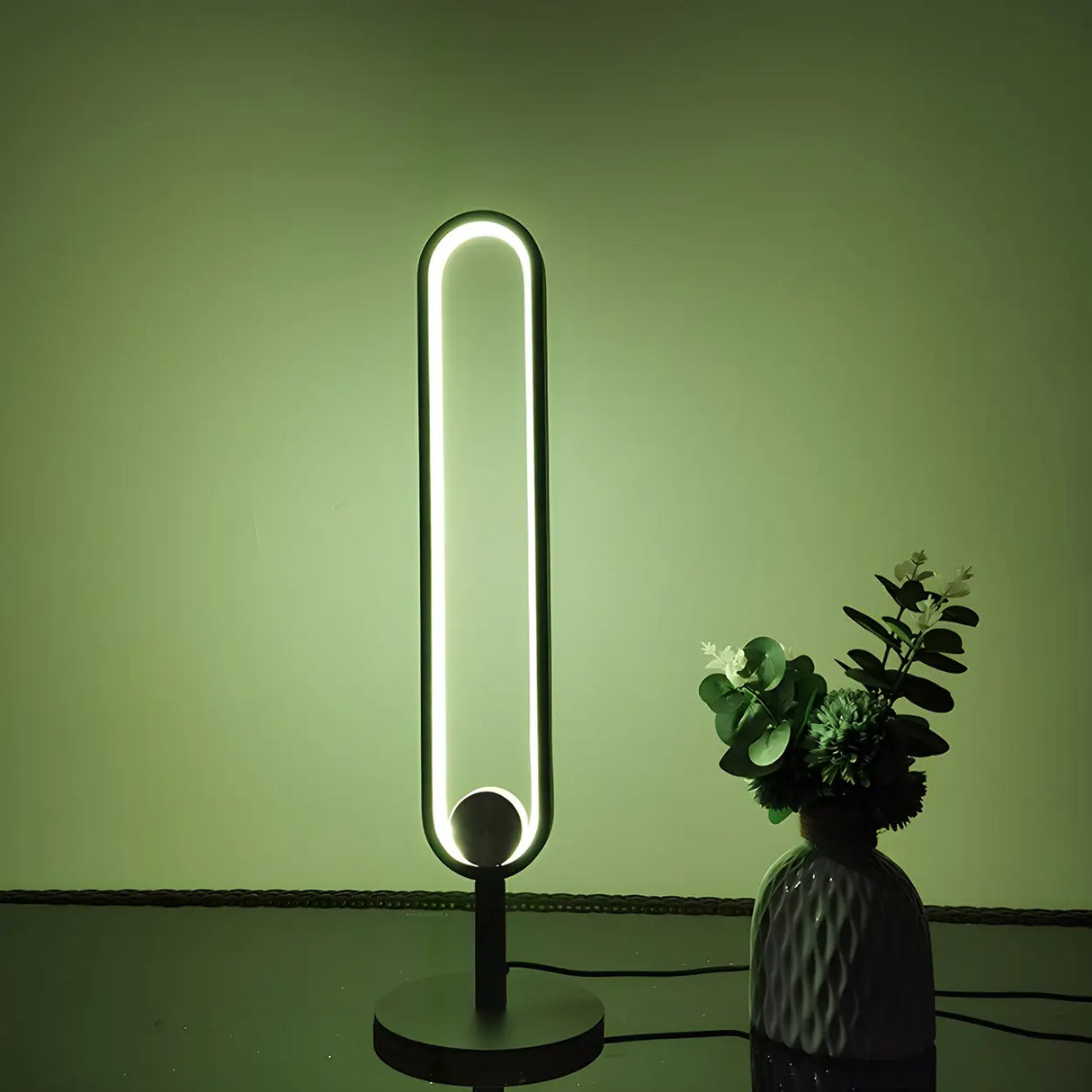 Minimalist Black Oval Metal Frame LED Table Lamp Image - 10