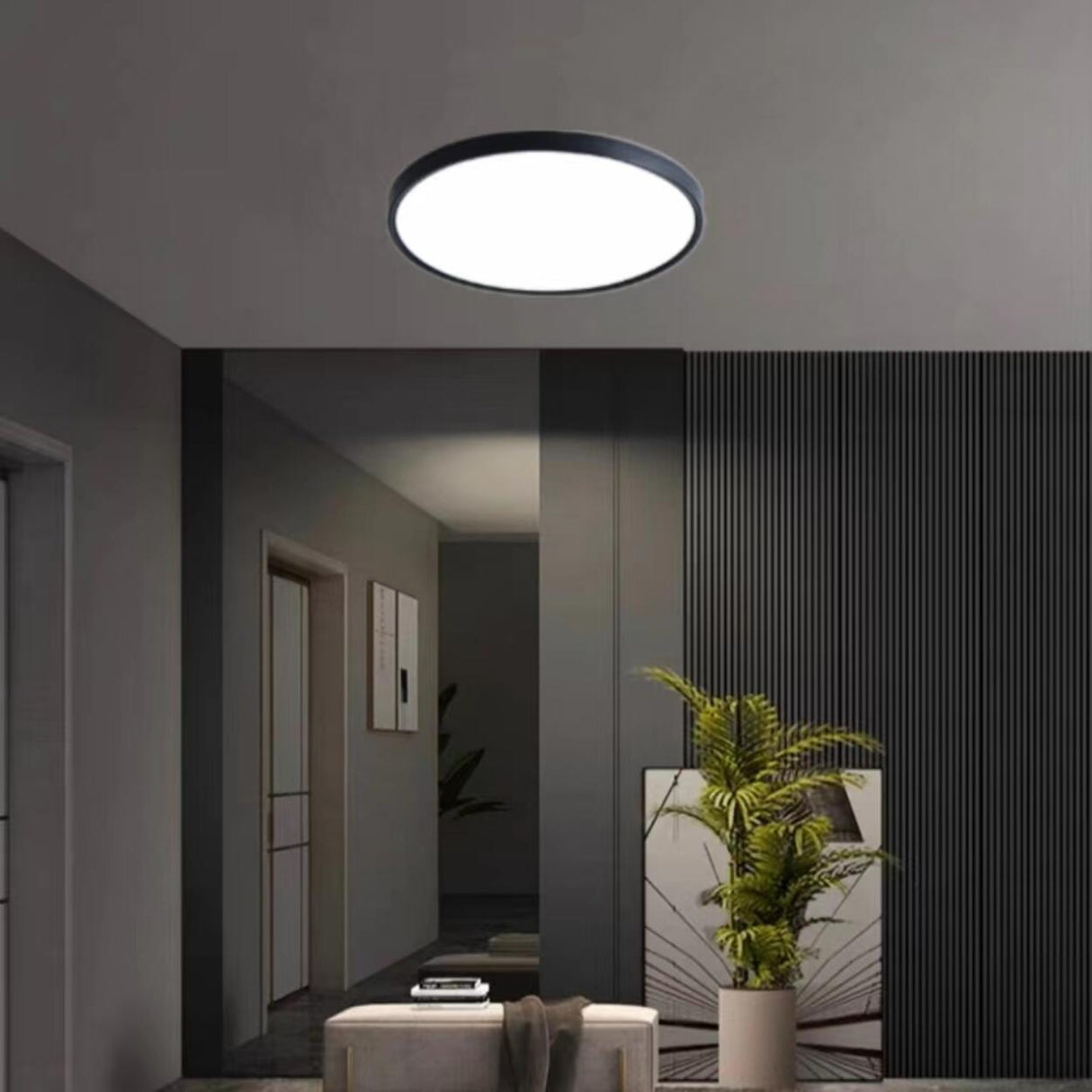 Minimalist Black Plastic Circle LED Flush Mount Light Image - 1