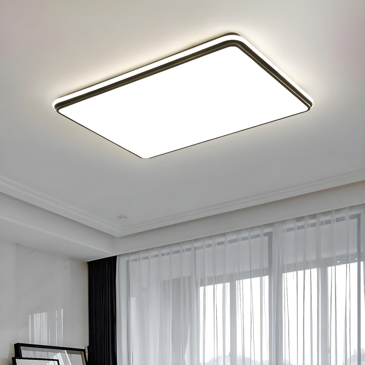 Minimalist Black Rectangle LED Flush Mount Ceiling Lamp Image - 1