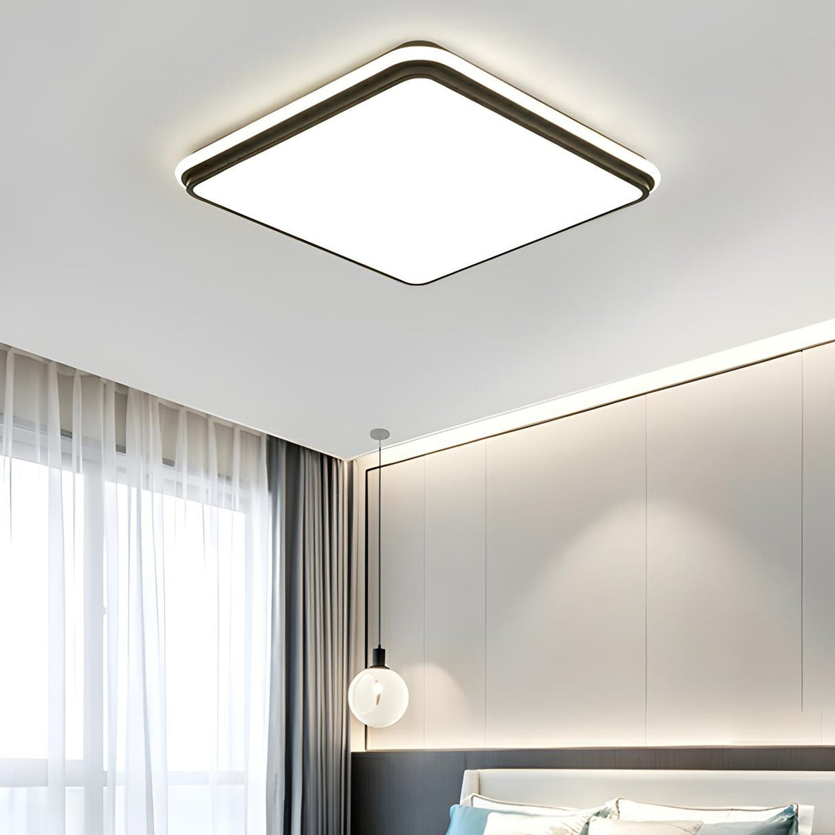 Minimalist Black Rectangle LED Flush Mount Ceiling Lamp Image - 4