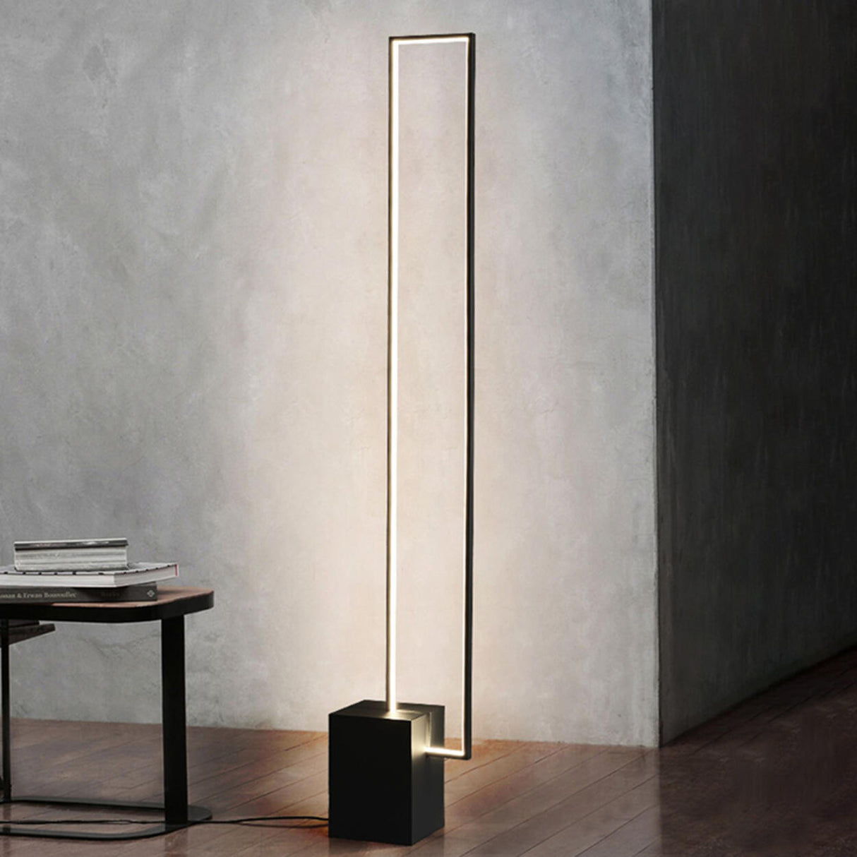 Minimalist Black Rectangular LED Metal Floor Lamp Image - 3