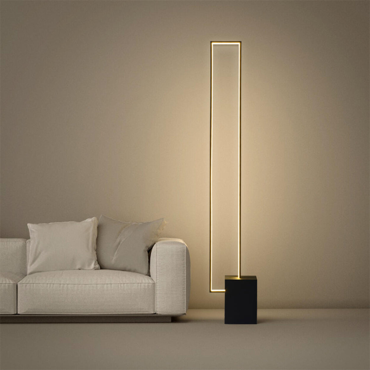 Minimalist Black Rectangular LED Metal Floor Lamp Image - 6