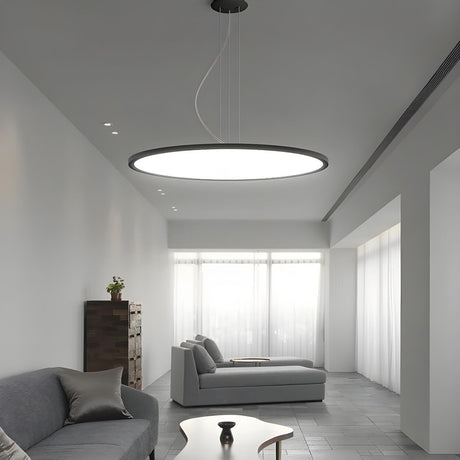 Minimalist Black Round Circle LED Living Room Pendant Light Image - 1