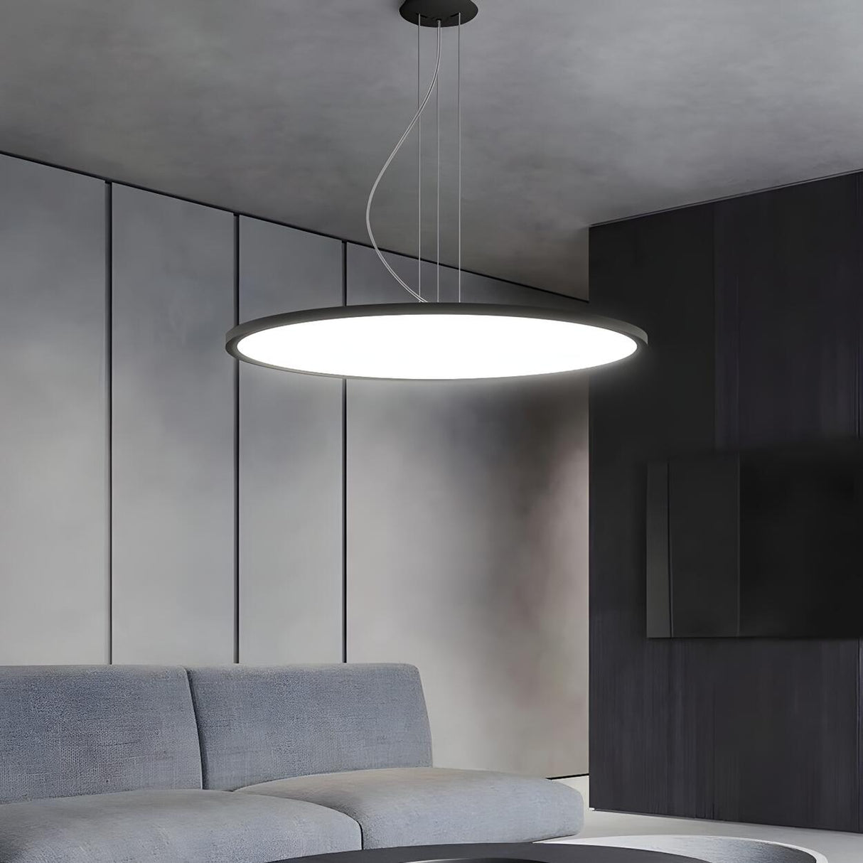 Minimalist Black Round Circle LED Living Room Pendant Light Image - 20