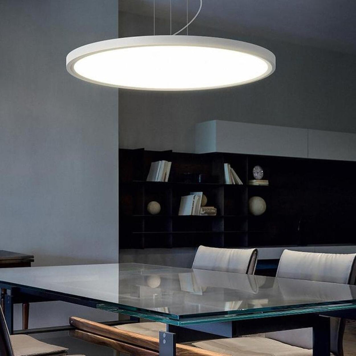 Minimalist Black Round Circle LED Living Room Pendant Light Image - 3