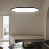 Minimalist Black Round Circle LED Living Room Pendant Light Image - 8