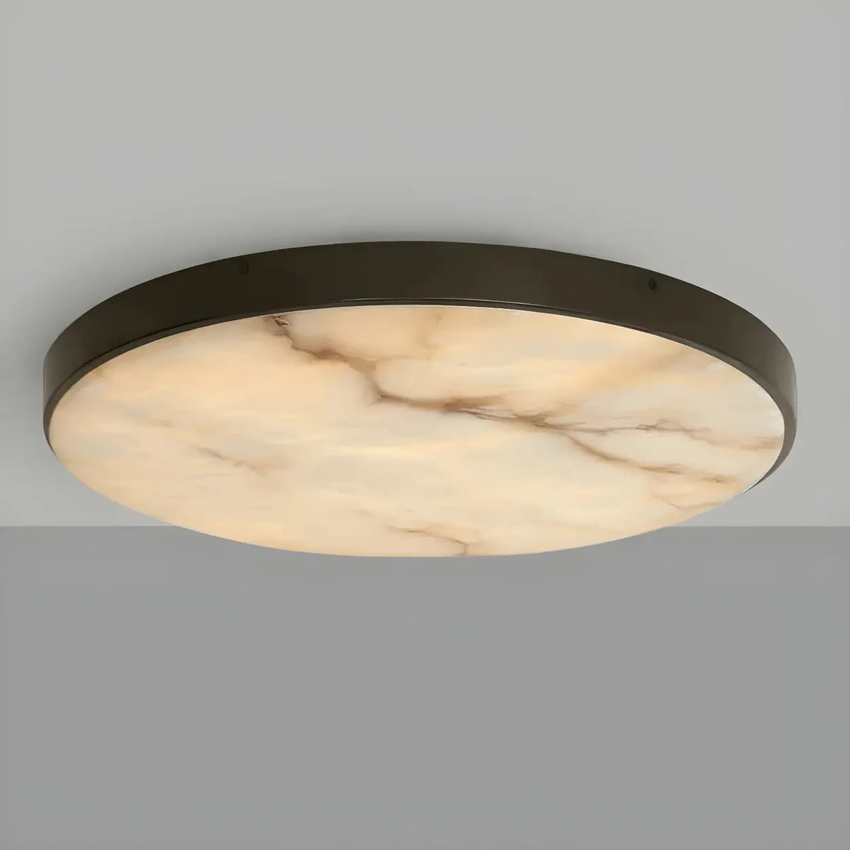 Minimalist Black Round Stone Flush Mount Ceiling Light Image - 1