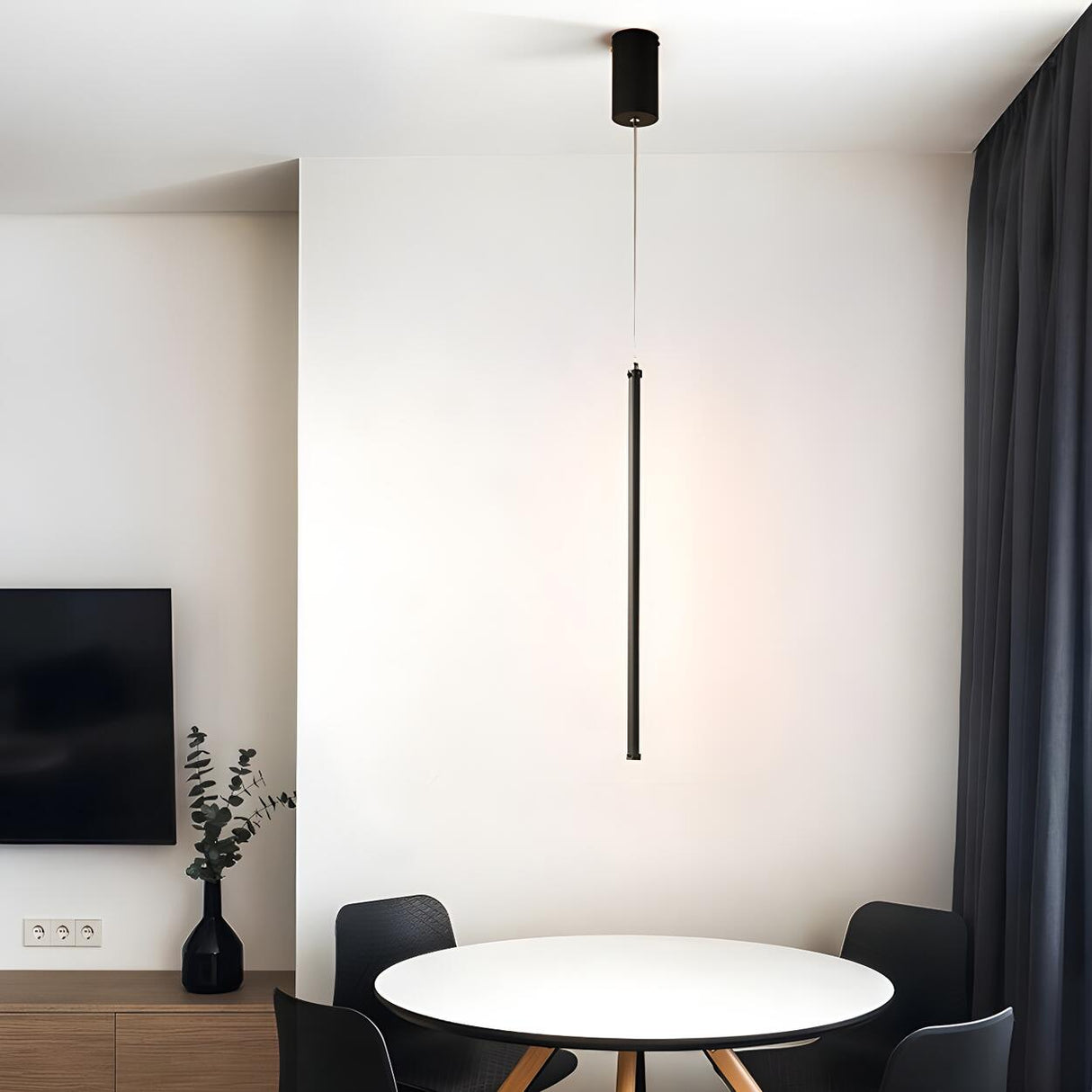 Minimalist Black Slim Tube Metal LED Bedroom Pendant Light Image - 2