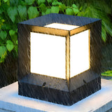 Minimalist Black Solar Cube Metal Outdoor Post Light Image - 10