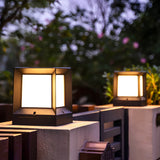 Minimalist Black Solar Cube Metal Outdoor Post Light Image - 14