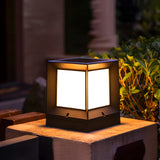 Minimalist Black Solar Cube Metal Outdoor Post Light Image - 4