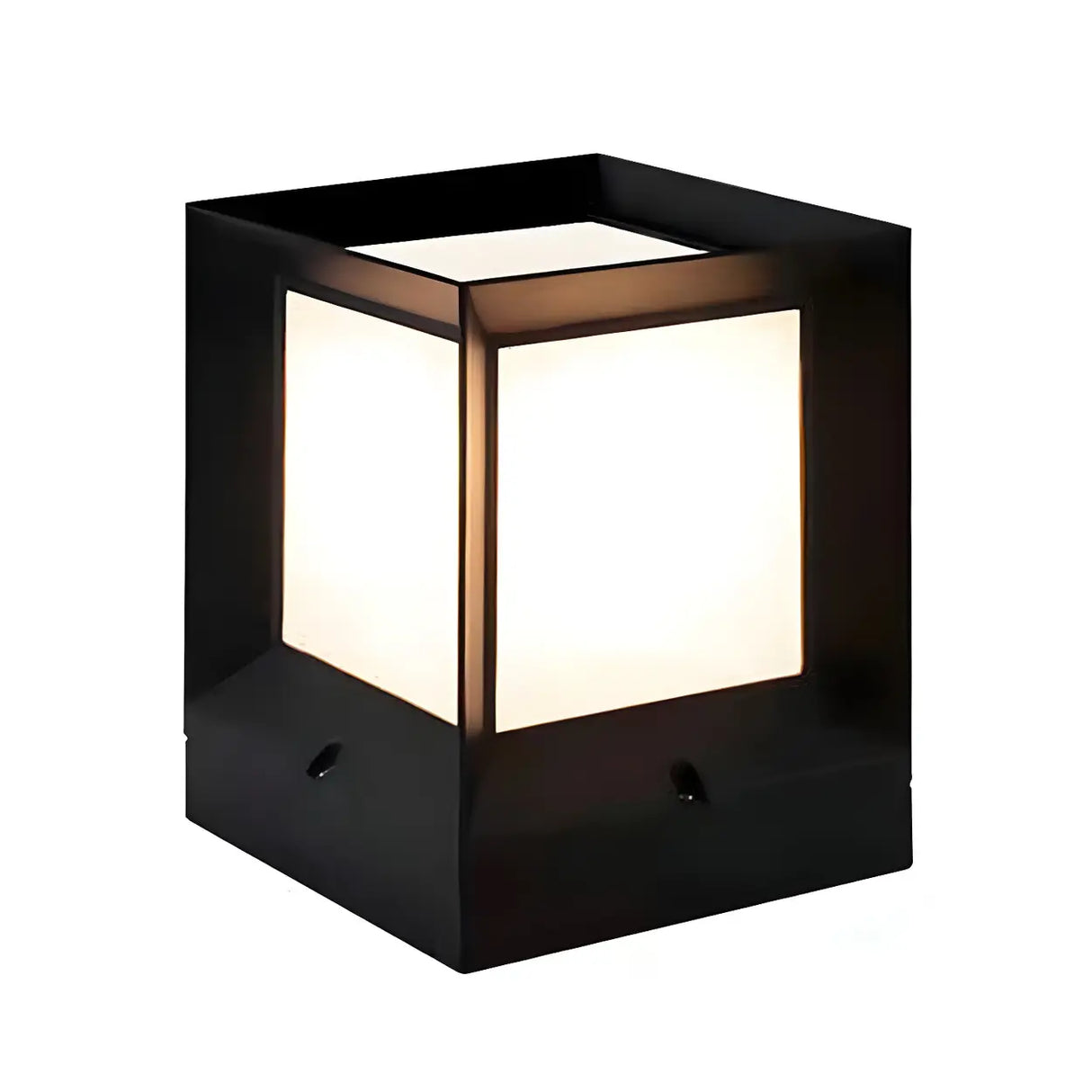 Minimalist Black Solar Cube Metal Outdoor Post Light Image - 5