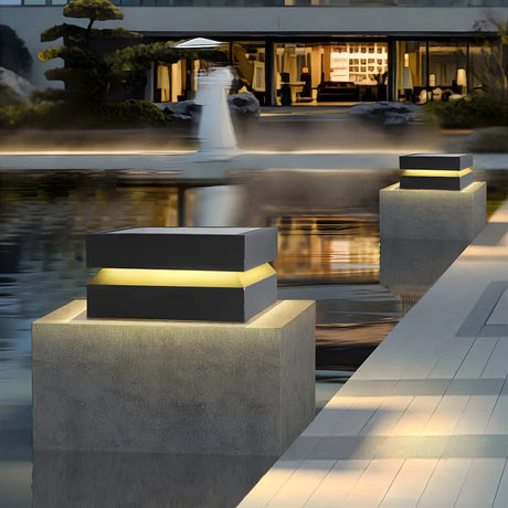 Minimalist Black Square Metal Outdoor Bollard Lamp Image - 1