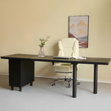 Minimalist Black Wooden Drawers Office Writing Desk Image - 2