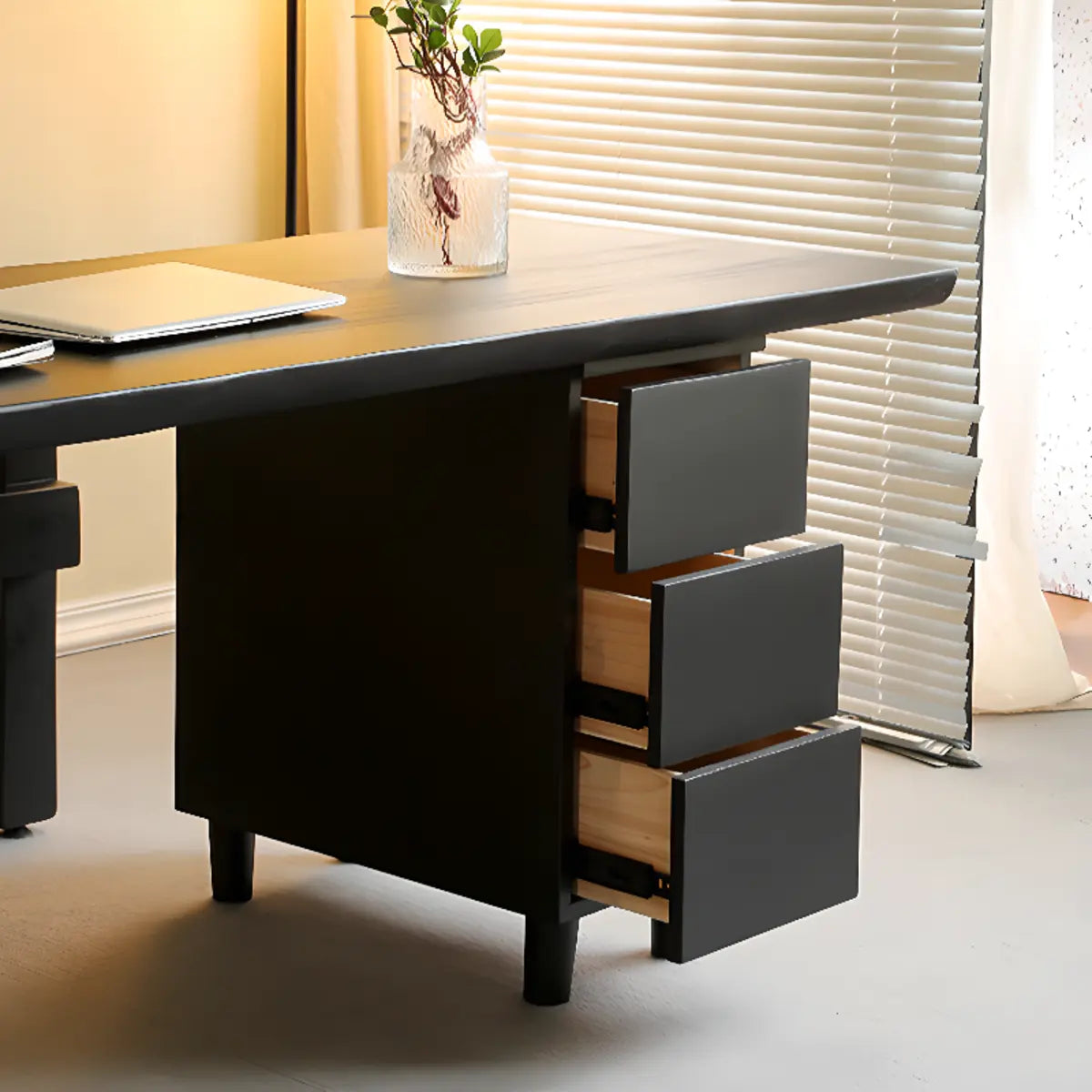 Minimalist Black Wooden Drawers Office Writing Desk Image - 8