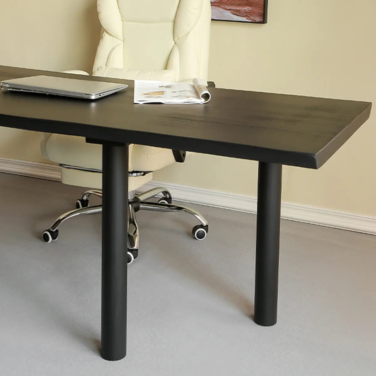 Minimalist Black Wooden Drawers Office Writing Desk Image - 9