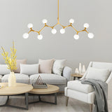 Minimalist Branch Nordic Opal Glass Globe Gold Chandelier Image - 12