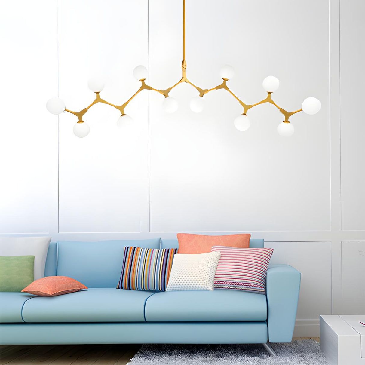 Minimalist Branch Nordic Opal Glass Globe Gold Chandelier Image - 14