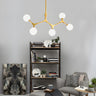 Minimalist Branch Nordic Opal Glass Globe Gold Chandelier Image - 2