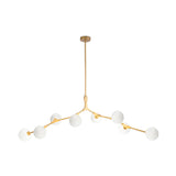 Minimalist Branch Nordic Opal Glass Globe Gold Chandelier Image - 9